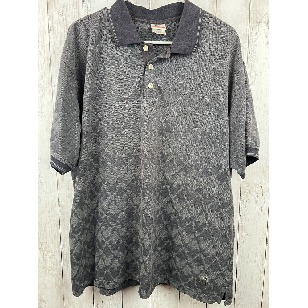The Disney Store Mickey Mouse Polo Shirt Mens XL Black Vintage All Over Print